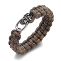 Brown paracord survival bracelet featuring a vintage silver skull and crown clasp - Crown Skull Style (ABL208-3)