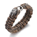 Brown and gray paracord survival bracelet with vintage silver saber-toothed tiger skull buckle - Sabertooth Skull Style (ABL208-4)