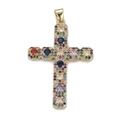 Exquisite gold cross pendant with colorful zircon stones on a white background - Multicolor Gemstone Style (CX130-1)
