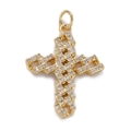 Exquisite gold-plated cross pendant with hollow mesh texture and micro-pave zircons - Full Stone Mesh Style (CX130-5)