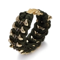 Army green woven rope bracelet for men with gold claw metal accents and buckle - Army Green Woven Gold Claw Style (ABL207-1)