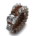 Punk paracord bracelet with silver bulldog head and claw charms in black and orange - Black And Orange Woven Silver Bulldog Style (ABL207-2)