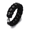 Men's gothic punk black braided rope bracelet with silver skull charms and screw clasp - Black Woven Silver Skull Style (ABL207-6)