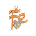 Ciondolo a cuore dorato con lettera Fe in smalto arancione e cristalli lucidi - Arancione (YSN004-5)