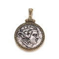 Vintage gold and silver bronze coin pendant featuring a Roman god relief portrait - Ancient Greek Coin Portrait Relief Style (YSN021-01)