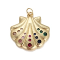 Retro 18K gold plated scallop pendant with multi-color zircons and radial textures - Radiant Scallop With Colored Gemstones (YSN022-01)