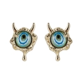 Gothic demon eye stud earrings with molten gold texture and blue concentric eye design - Devil Horn Blue White Eye (YSE008-1) / 18K Gold
