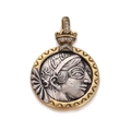 Vintage roman god coin pendant with silver portrait, gold frame and crown bale - Crown Clasp Coin Pendant Style (YSN021-03)