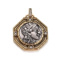 Retro octagon coin pendant featuring a silver portrait relief and gold beaded border - Octagonal Beaded Edge Style (YSN021-05)