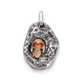 Vintage hip hop silver and gold skull pendant necklace with orange gemstone eyes - Two-Tone Punk Lettered Skull Style (YSN022-05)