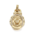 Golden oval crown pendant with white zircon stones and intricate European vine patterns - Gold Crown Oval Embossed Style (YSN022-06)