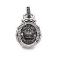 Retro silver hip hop necklace pendant with crown motif and cubic zirconia stones - Silver Crown Oval Embossed Style (YSN022-07)