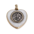 Vintage gold heart pendant with white enamel, Roman coin relief and zircon stones - Heart Enamel Micro Pave Coin Center Style (YSN021-08)