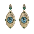 Golden olive-shaped Evil Eye earrings with green crystals and sparkling diamond accents - Radial Pave Green Zirconia Eye (YSE008-6) / 18K Gold