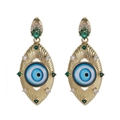 Vintage gold-plated evil eye earrings with long rhombus shape and green stones - Vintage Radial Blue Eye (YSE008-7) / 18K Gold
