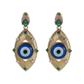 Golden Evil Eye stud earrings with blue enamel and sparkling green rhinestones - Exotic Green Zirconia Eye (YSE008-8) / 18K Gold