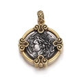 Vintage Roman coin pendant with Greek portrait in gold and silver finish - Scroll Work Classical Coin Style (YSN021-13)