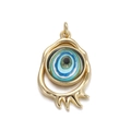 Colgante de ojo turco calado con baño de oro y centro de resina azul turquesa para mujer - Chapado en oro 18K / Estilo Marco Irregular Azul Verde (YSN032-07)
