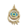 Colgante ojo turco dorado con circón azul y marco de diseño orgánico irregular - Chapado en oro 18K / Estilo Forma Orgánica Ojo Malvado Dorado (YSN032-10)