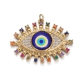 Macro detail of gold evil eye pendant with enamel eye and multicolor gemstone halo - Pendant Only-Multicolor Edge Blue Eye (YSN031-03)