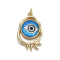 Detalle de un colgante de ojo turco dorado con circón azul sobre fondo blanco - Chapado en oro 18K / Estilo Aerodinámico Ojo Azul Blanco (YSN032-11)