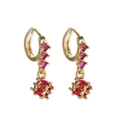 18K gold plated hoop earrings featuring pink and red zircon stones in a drop design - 18K Gold / Red (YSE017-02)