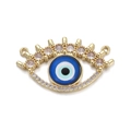 Detailaufnahme eines vergoldeten Evil Eye Verbinders mit funkelnden Zirkonia-Steinen - Nur Verbindungsstück-Wimperndesign Böser Blick (YSN031-08)