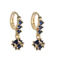 18K gold plated hoop earrings with blue zircon stones and a spherical charm drop - 18K Gold / Blue (YSE017-04)