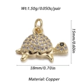 Detail of 15x18mm golden turtle pendant with micro-set cubic zirconia and black stone eyes - Small Exquisite Style (DBN146-06)