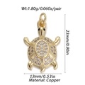 Detailed view of turtle pendant with white cubic zirconia and copper dimensions - Gold Relief Style (DBN146-07)