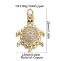Technical drawing of a gold turtle pendant with dimensions 25x15mm and cubic zirconia - Round Diamond Inlaid Style (DBN146-08)