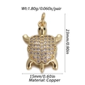 Detailed view of turtle pendant in brass with white cubic zirconia pavé setting - Realistic Detail Style (DBN146-11)