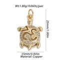 Detailed view of turtle pendant with white cubic zirconia and brass material dimensions - Glossy Golden Style (DBN146-13)