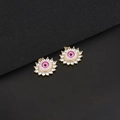 Detailed close-up of pink and white enamel evil eye charms with gold plating and crystals - D724 Pink