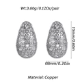Technical dimensions of teardrop micro-paved cubic zirconia stud earrings in copper - Silver Drop Shape Pavé Style (YSE028-02)