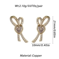 Detailansicht der Schleifenohrringe mit Maßen und Materialangaben aus Kupfer - Goldener Schleifen-Herz-Stecker (YSE028-11)