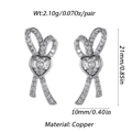 Maße der Herz-Ohrringe mit Schleife aus Kupfer mit Zirkonia, Größe 21 mm x 10 mm im Detail - Silberner Schleifen-Herz-Stecker (YSE028-12)