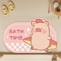 Dettaglio tappeto bagno maialino rosa con scritta Bath Time su motivo a scacchi - Stile Maiale con Cappello Rosso (mjxp-2) / Diatomite Gomma Piccolo