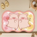 Tappetino da bagno in terra di diatomee assorbente con simpatici maialini rosa - Stile Due Maiali con Cuore (mjxp-4) / Diatomite Gomma Piccolo