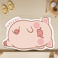 Pink cartoon pig bath mat with Hello text on light wood floor with slippers - Dy Little Pig - 12 / 40*60cm (Skin-friendly Velvet)