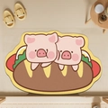 Cute pink pig hot dog cartoon bath mat with absorbent yellow non-slip diatom mud base - Dy Little Pig - 13 / 40*60cm (Skin-friendly Velvet)