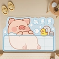 Detail of cute pig cartoon bath mat in soft blue with absorbent water fibers - Dy Little Pig - 14 / 40*60cm (Skin-friendly Velvet)