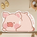 Close-up of pink pig shaped diatomaceous earth bath mat with Good luck text detail - Dy Little Pig - 15 / 40*60cm (Skin-friendly Velvet)