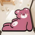 Cartoon pink bear absorbent diatom mud bath mat with non-slip backing for bathroom - 40*40cm / A Pink Bear / Crystal Velvet Dot Plastic Base / Pink