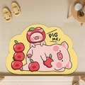 Detail shot of cute cartoon pig bath mat with absorbent texture on light wooden floor - Apple Pig Style (mjxp-10)