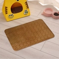 Brown coral fleece pet mat with quilted round texture on light wooden floor - 40x60 / Camel