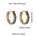 Gold plated copper hoop earrings with dark blue gemstone inlay and 13mm size - Wavy Circular Huggie (YSE027-2) / Gold Blue Zirconia