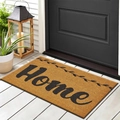 Braune Kokos-Fußmatte mit schwarzem Home-Schriftzug und Rankenmuster vor der Tür - 50*80cm Seidenschleife / Home Stil (简约-2)