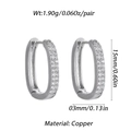 Silver-toned 15mm copper hoop earrings featuring double rows of white zircon stones - Pave Oval Huggie (YSE027-4) / Silver Clear Zirconia