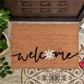 Paillasson en fibre de coco marron avec texte welcome et motif de marguerite - 40*60cm / Style Bienvenue Marguerite / Boucle de soie